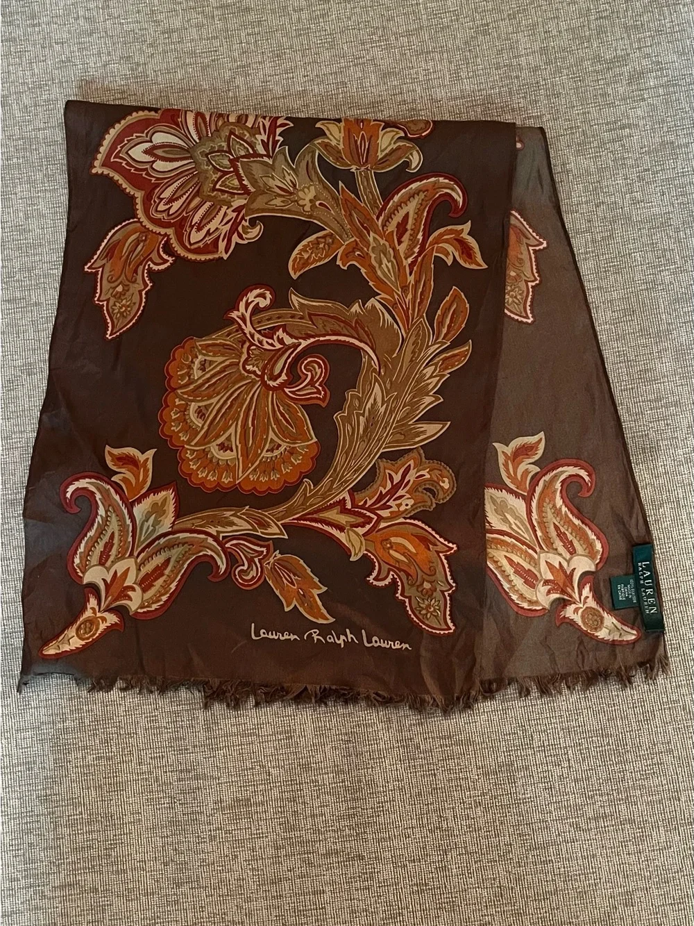 Lauren Ralph Lauren floral fall silk scarf with fringe rectangular